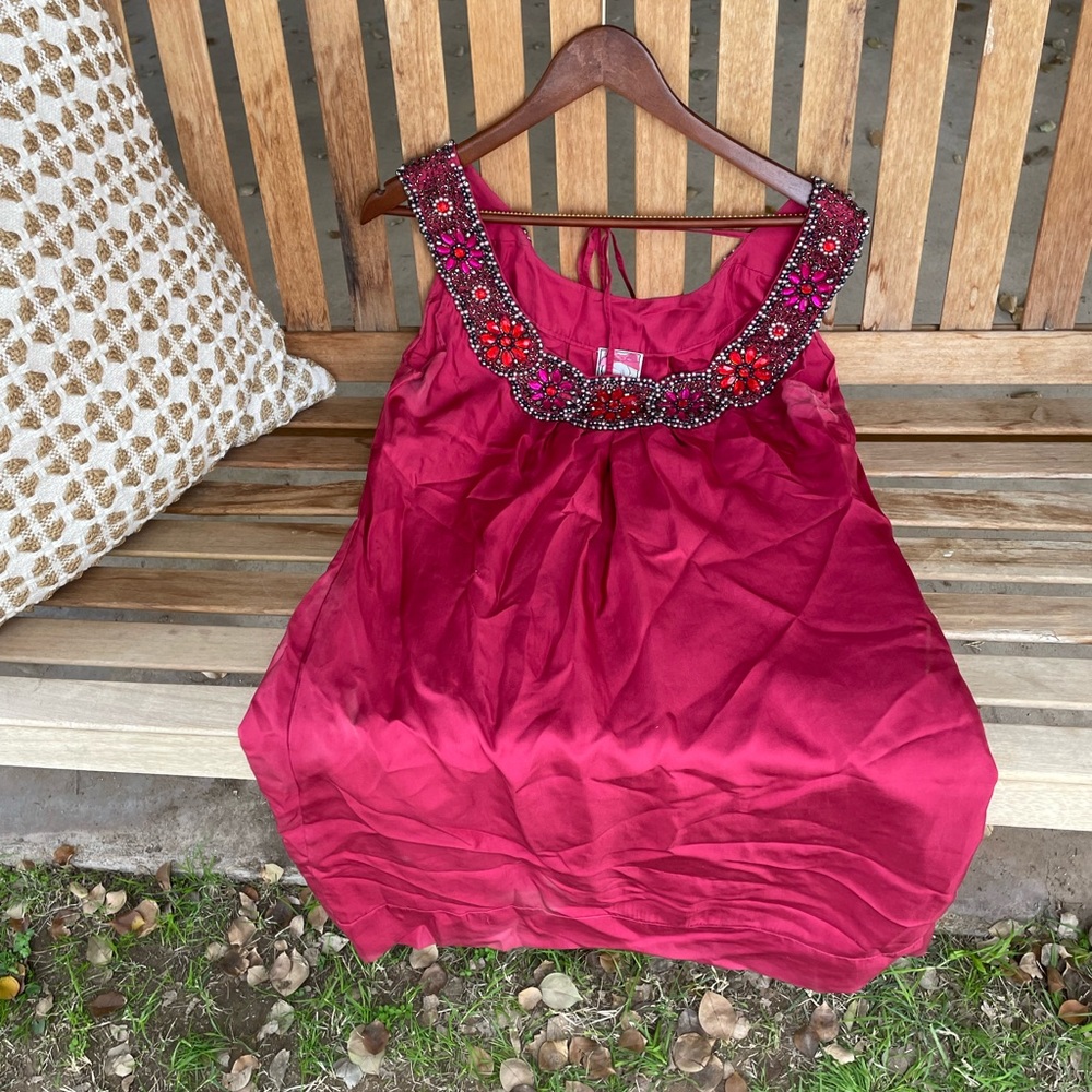 Yoana Baraschi red silk beaded dress midi sleeveless